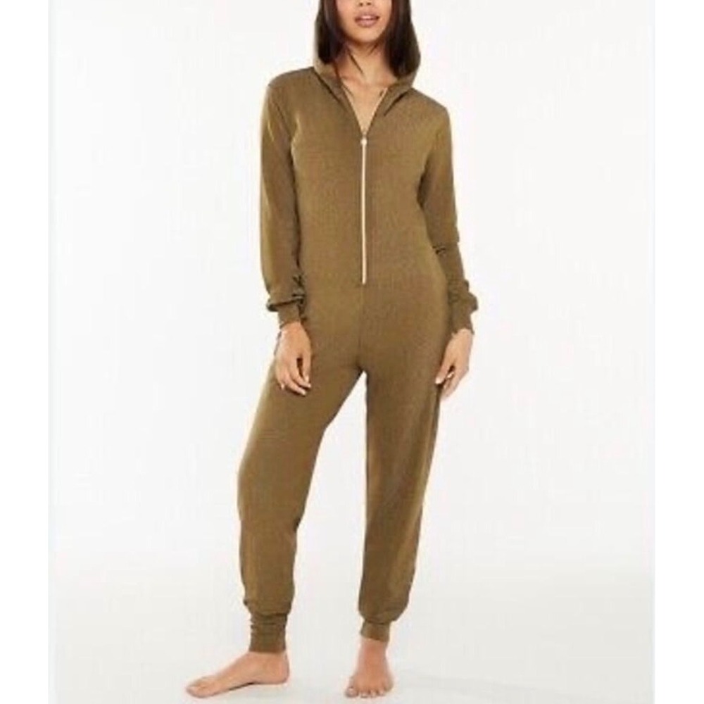 Savage X Fenty Sleep & Shine Green Metallic Hooded Long Sleeve Zip Onesie M  NWT